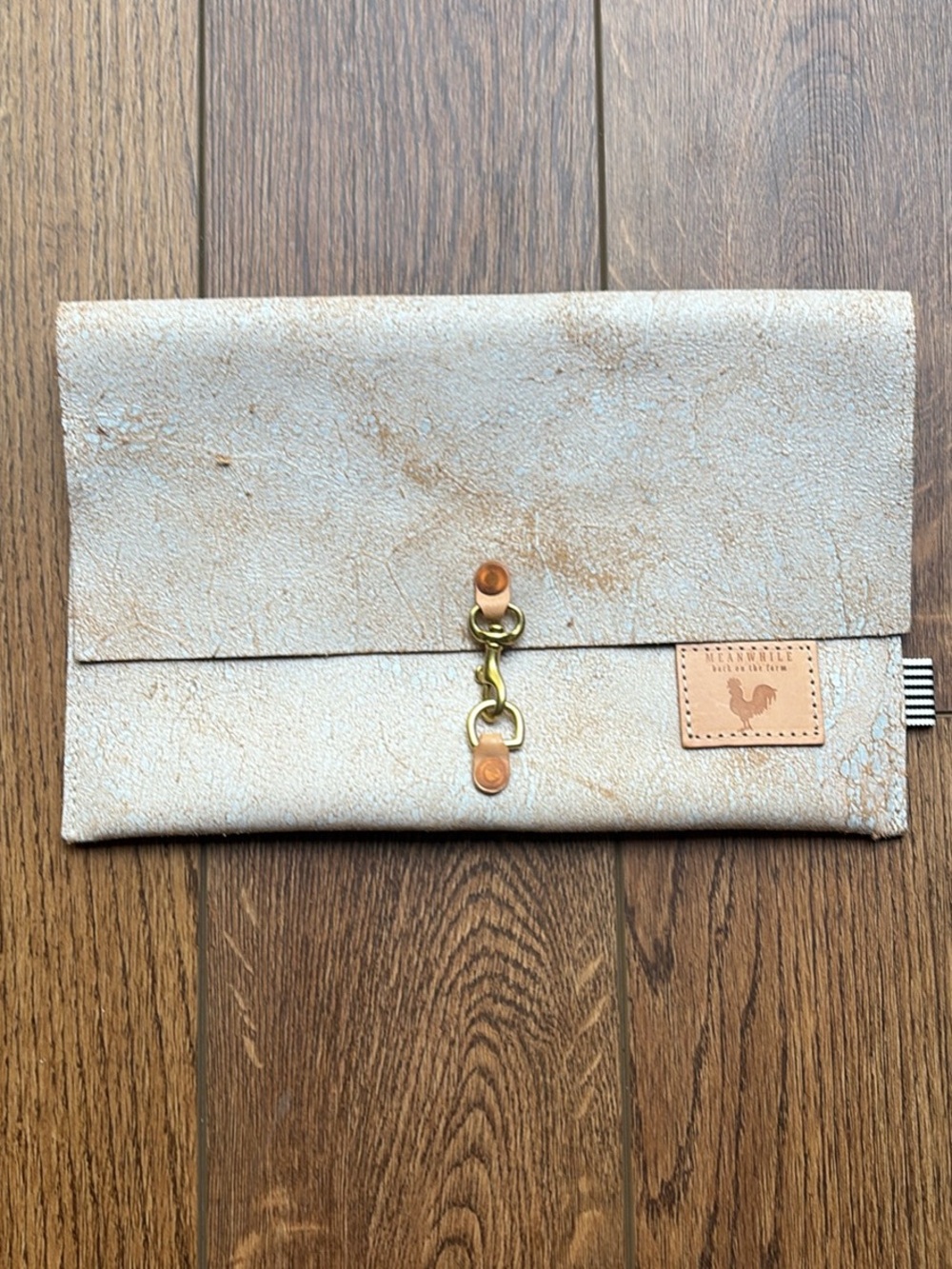MEANWHILE Back on the Farm Birch White Leather Foldover Clutch and Crossbody